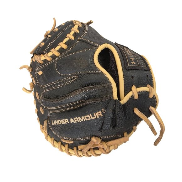 Under Armour UA CM-101Y Catcher’s Mitt 32.5” RHT Black Tan Leather Baseball Glov - Picture 2 of 13